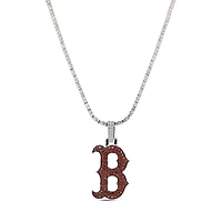 GLD Boston Red Sox 14K White Gold Logo Pendant & 20" Tennis Chain