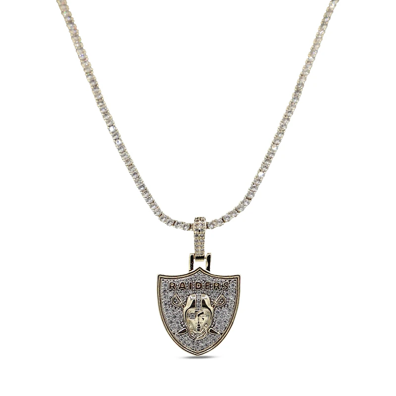 The GLD Shop Las Vegas Raiders 18K Yellow Gold Logo Pendant & 20" Tennis Chain