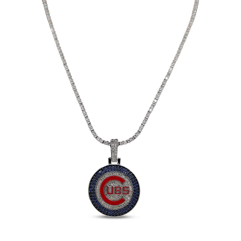 GLD Chicago Cubs 14K White Gold Logo Pendant & 20" Tennis Chain