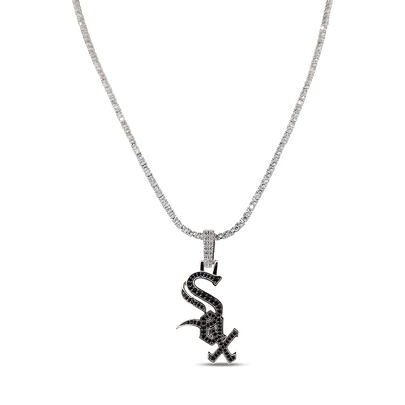 GLD Chicago White Sox 14K White Gold Logo Pendant & 20" Tennis Chain