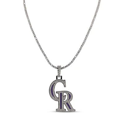 The GLD Shop Colorado Rockies 14K White Gold Logo Pendant & 20" Tennis Chain