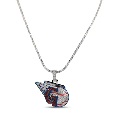 The GLD Shop Cleveland Guardians 14K White Gold Logo Pendant & 20" Tennis Chain