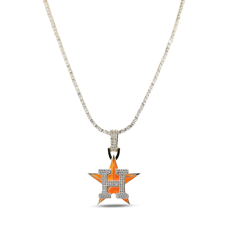 The GLD Shop Houston Astros 18K Yellow Gold Logo Pendant & 20" Tennis Chain