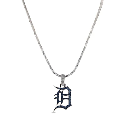 GLD Detroit Tigers 14K White Gold Logo Pendant & 20" Tennis Chain