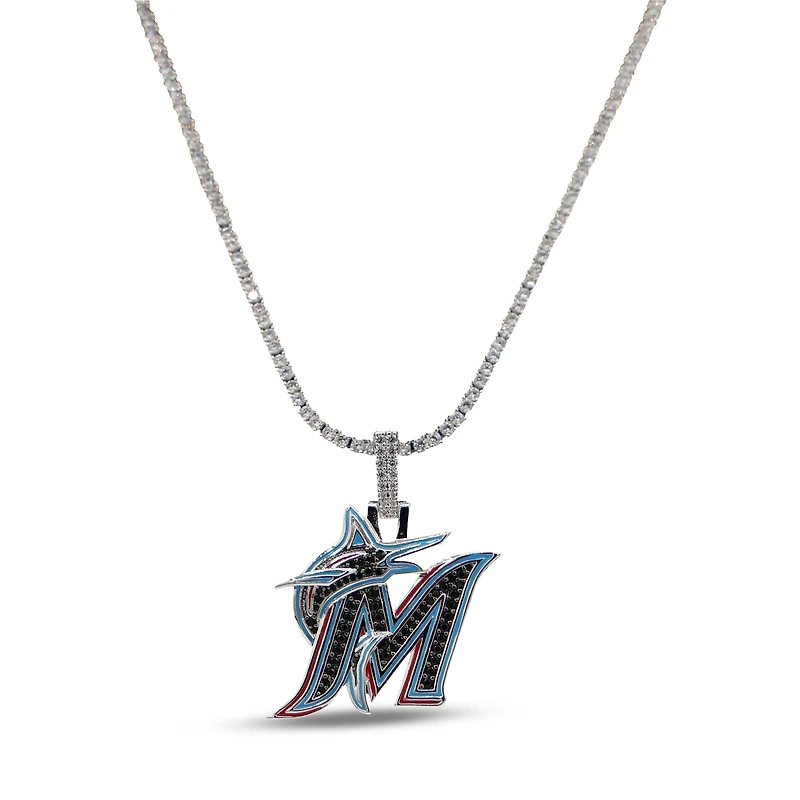 The GLD Shop Miami Marlins 14K White Gold Logo Pendant & 20" Tennis Chain