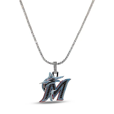The GLD Shop Miami Marlins 14K White Gold Logo Pendant & 20" Tennis Chain