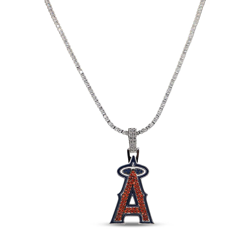 The GLD Shop Los Angeles Angels 14K White Gold Logo Pendant & 20" Tennis Chain