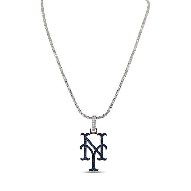 The GLD Shop New York Mets 14K White Gold Logo Pendant & 20" Tennis Chain