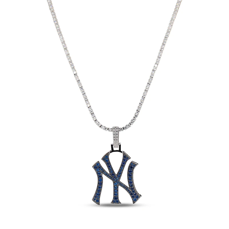 The GLD Shop New York Yankees 14K White Gold Logo Pendant & 20" Tennis Chain