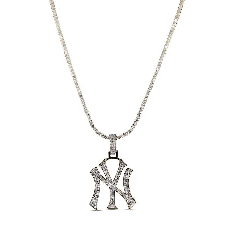 The GLD Shop New York Yankees 18K Yellow Gold Logo Pendant & 20" Tennis Chain