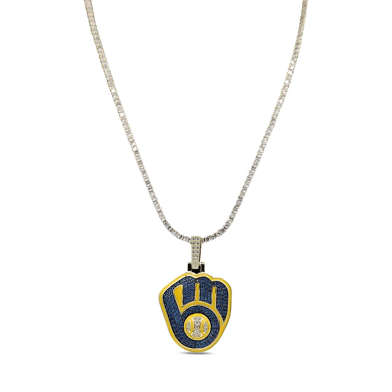 The GLD Shop Milwaukee Brewers 18K Yellow Gold Logo Pendant & 20" Tennis Chain