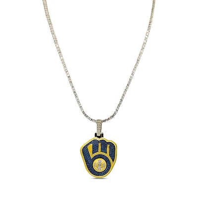 GLD Milwaukee Brewers 18K Yellow Gold Logo Pendant & 20" Tennis Chain