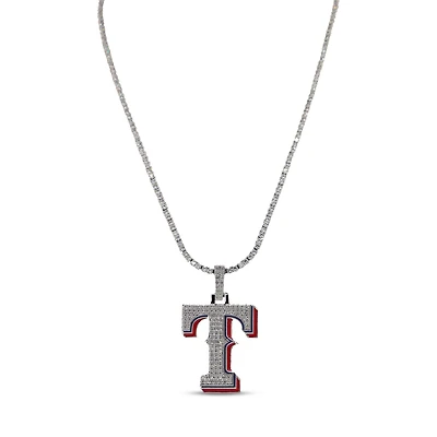 The GLD Shop Texas Rangers 14K White Gold Logo Pendant & 20" Tennis Chain