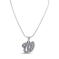 The GLD Shop Washington Nationals 14K White Gold Logo Pendant & 20" Tennis Chain