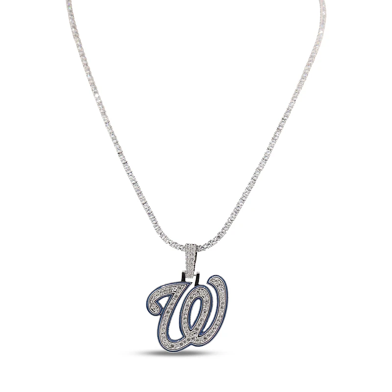 The GLD Shop Washington Nationals 14K White Gold Logo Pendant & 20" Tennis Chain
