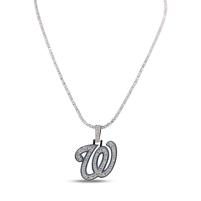 The GLD Shop Washington Nationals 14K White Gold Logo Pendant & 20" Tennis Chain