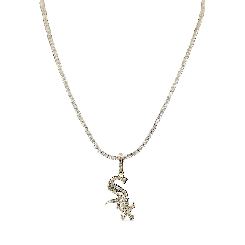 The GLD Shop Chicago White Sox 18K Yellow Gold Logo Pendant & 20" Tennis Chain