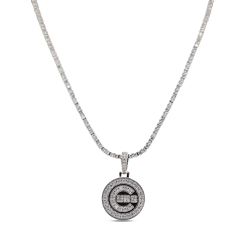 The GLD Shop Chicago Cubs 14K White Gold Logo Pendant & 20" Tennis Chain