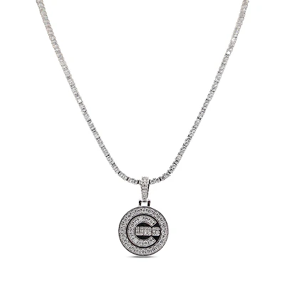 The GLD Shop Chicago Cubs 14K White Gold Logo Pendant & 20" Tennis Chain