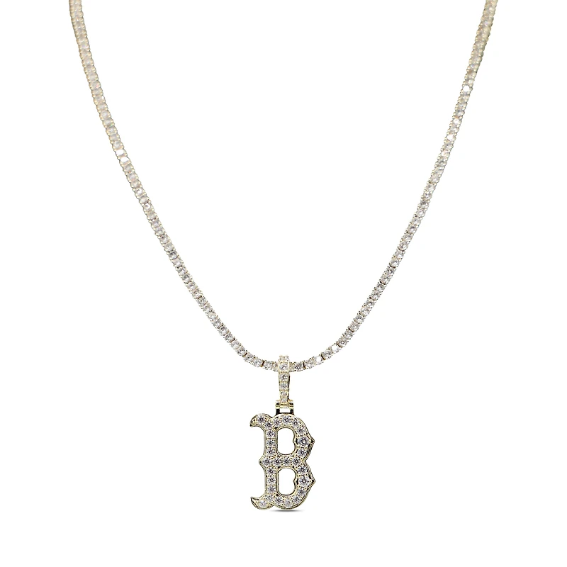 The GLD Shop Boston Red Sox 18K Yellow Gold Logo Pendant & 20" Tennis Chain