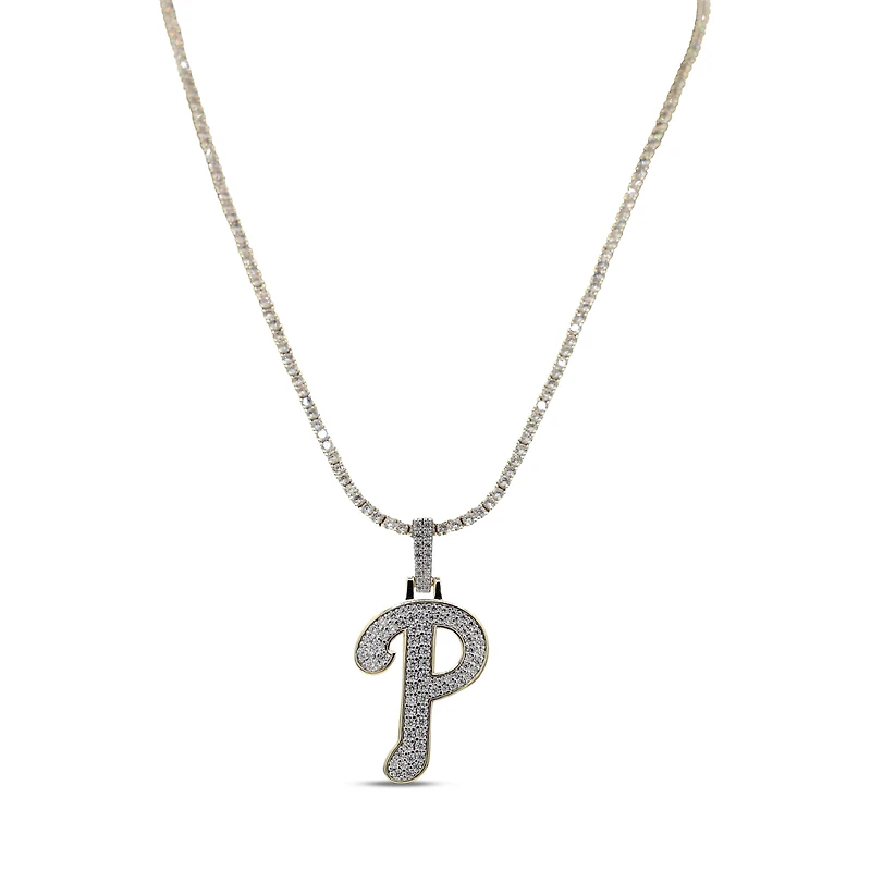 The GLD Shop Philadelphia Phillies 18K Yellow Gold Logo Pendant & 20" Tennis Chain