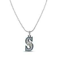 The GLD Shop Seattle Mariners 14K White Gold Logo Pendant & 20" Tennis Chain