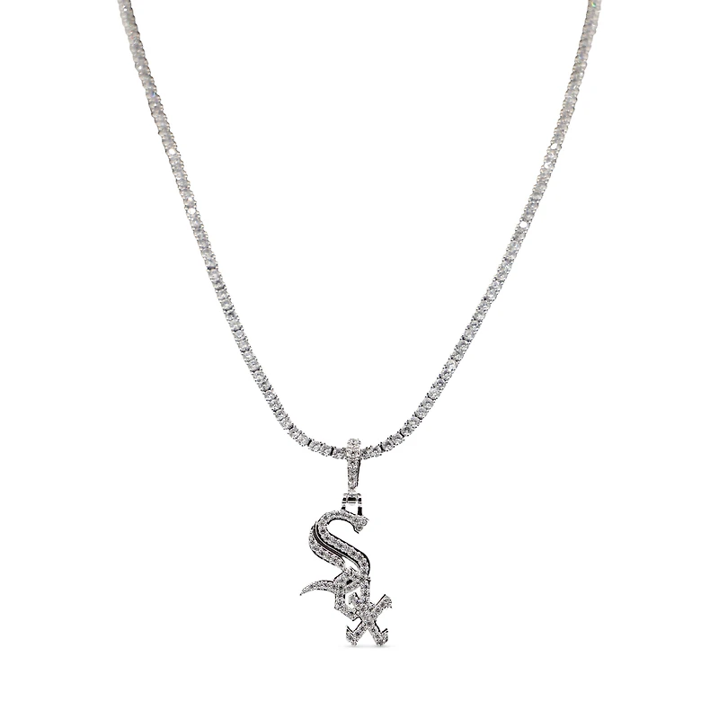 The GLD Shop Chicago White Sox 14K White Gold Logo Pendant & 20" Tennis Chain