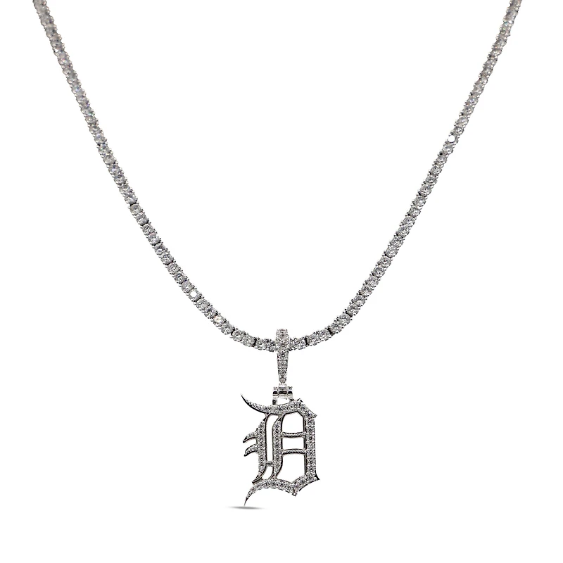 The GLD Shop Detroit Tigers 14K White Gold Logo Pendant & 20" Tennis Chain