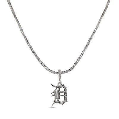 The GLD Shop Detroit Tigers 14K White Gold Logo Pendant & 20" Tennis Chain