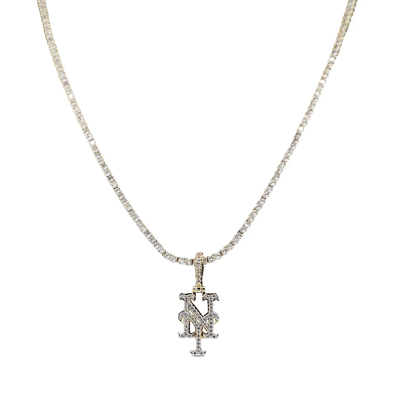 The GLD Shop New York Mets 18K Yellow Gold Logo Pendant & 20" Tennis Chain