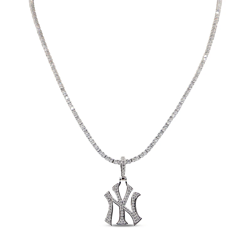 GLD New York Yankees 14K White Gold Logo Pendant & 20" Tennis Chain