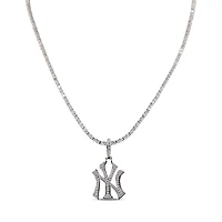 GLD New York Yankees 14K White Gold Logo Pendant & 20" Tennis Chain