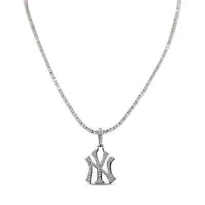 GLD New York Yankees 14K White Gold Logo Pendant & 20" Tennis Chain
