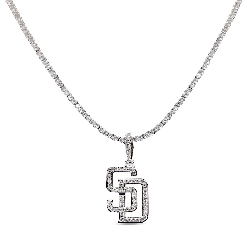 The GLD Shop San Diego Padres 14K White Gold Logo Pendant & 20" Tennis Chain
