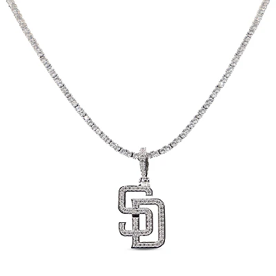 The GLD Shop San Diego Padres 14K White Gold Logo Pendant & 20" Tennis Chain