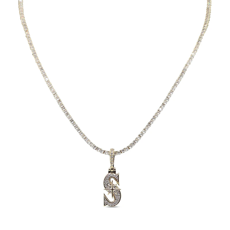 The GLD Shop Seattle Mariners 18K Yellow Gold Logo Pendant & 20" Tennis Chain