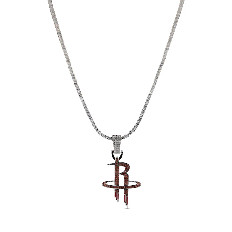 The GLD Shop Houston Rockets 14K White Gold Logo Pendant & 20" Tennis Chain