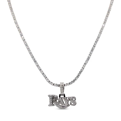 The GLD Shop Tampa Bay Rays 14K White Gold Logo Pendant & 20" Tennis Chain