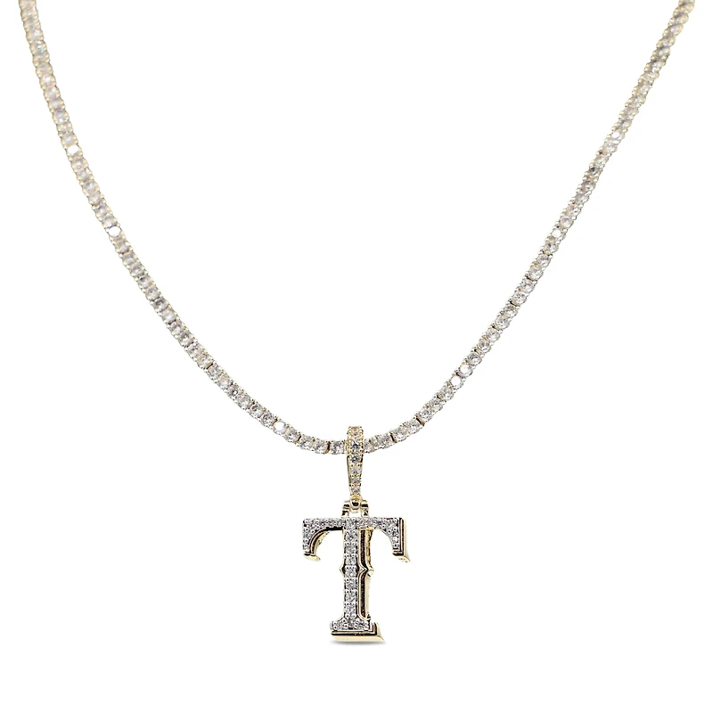 The GLD Shop Texas Rangers 18K Yellow Gold Logo Pendant & 20" Tennis Chain