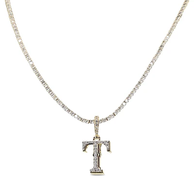 The GLD Shop Texas Rangers 18K Yellow Gold Logo Pendant & 20" Tennis Chain