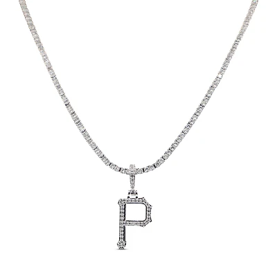 The GLD Shop Pittsburgh Pirates 14K White Gold Logo Pendant & 20" Tennis Chain