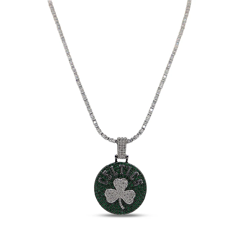 The GLD Shop Boston Celtics 14K White Gold Logo Pendant & 20" Tennis Chain