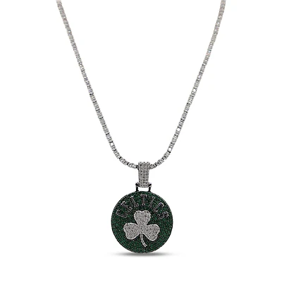 GLD Boston Celtics 14K White Gold Logo Pendant & 20" Tennis Chain