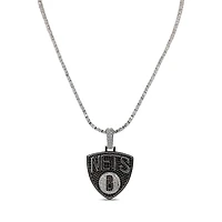 GLD Brooklyn Nets 14K White Gold Logo Pendant & 20" Tennis Chain