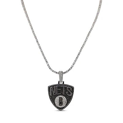 GLD Brooklyn Nets 14K White Gold Logo Pendant & 20" Tennis Chain