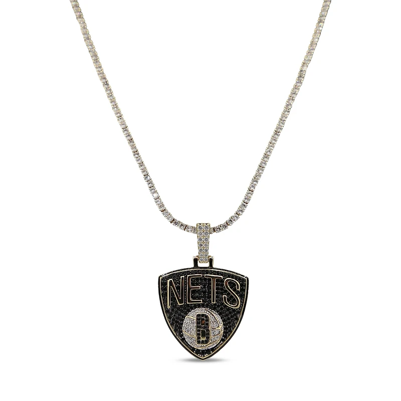 GLD Brooklyn Nets 18K Yellow Gold Logo Pendant & 20" Tennis Chain