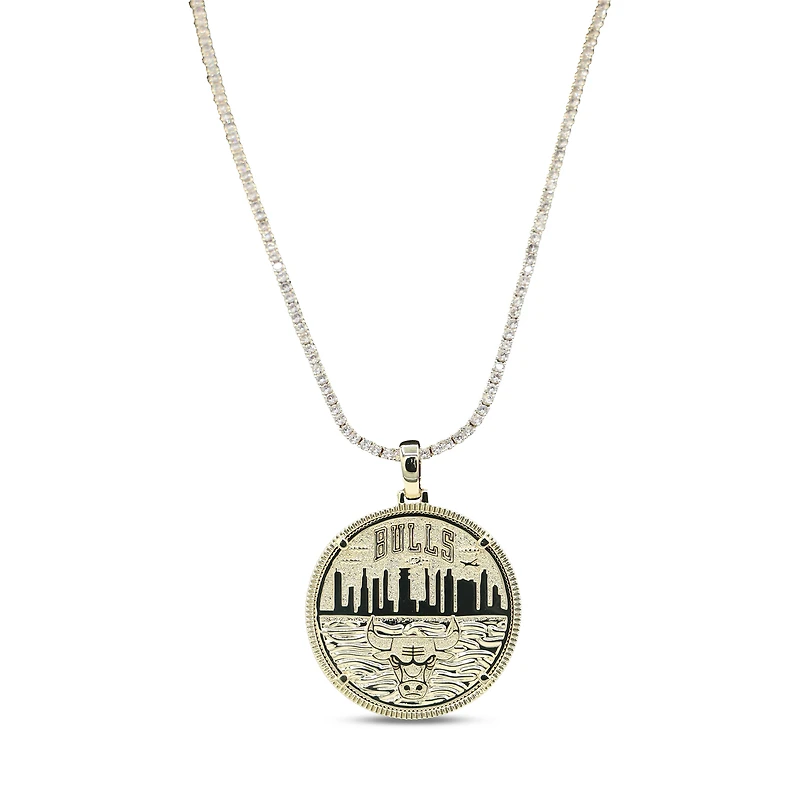 The GLD Shop Chicago Bulls 18K Yellow Gold Logo Pendant & 20" Tennis Chain