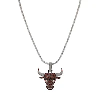 The GLD Shop Chicago Bulls 14K White Gold Logo Pendant & 20" Tennis Chain
