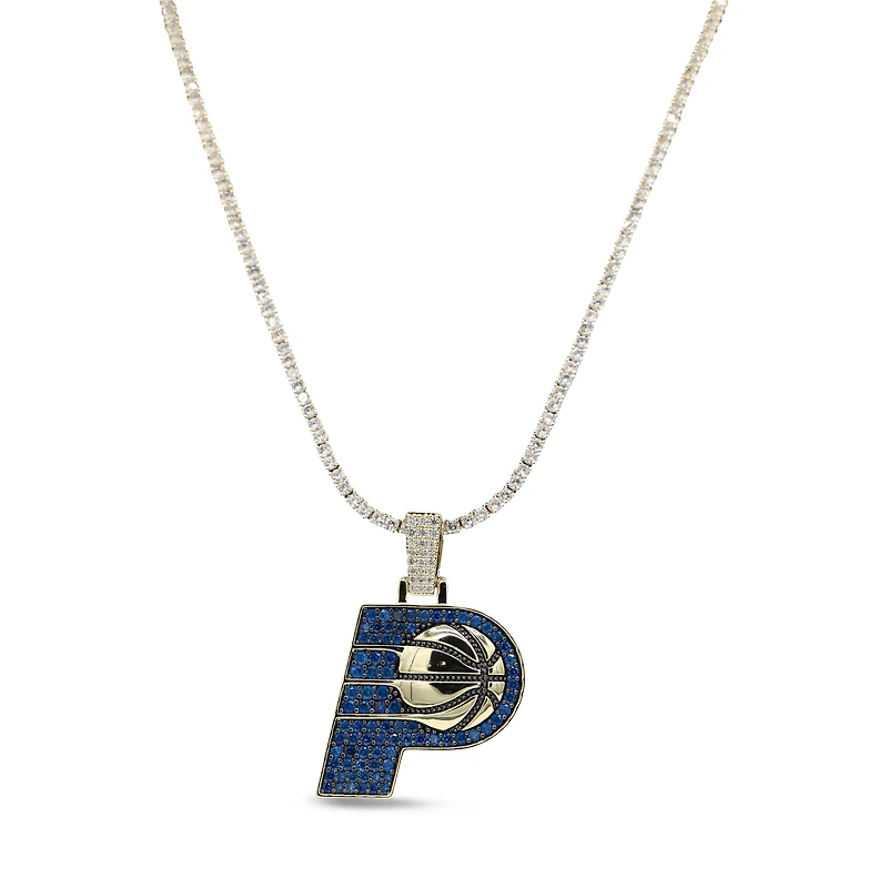 GLD Indiana Pacers 18K Yellow Gold Logo Pendant & 20" Tennis Chain
