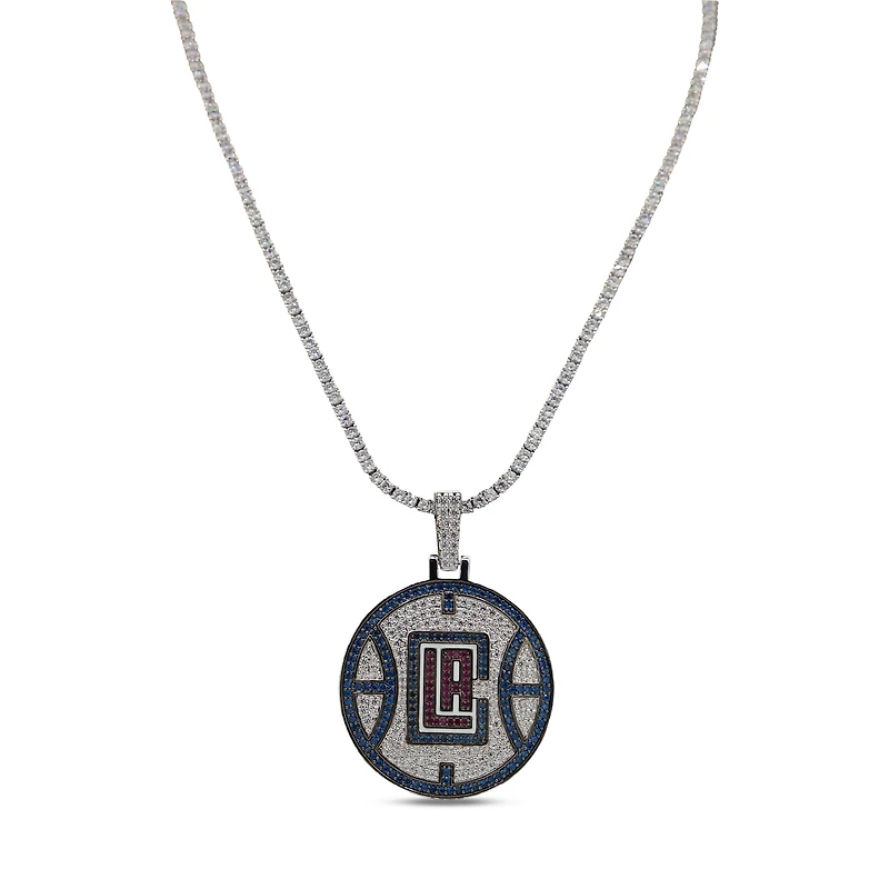 The GLD Shop LA Clippers 14K White Gold Logo Pendant & 20" Tennis Chain
